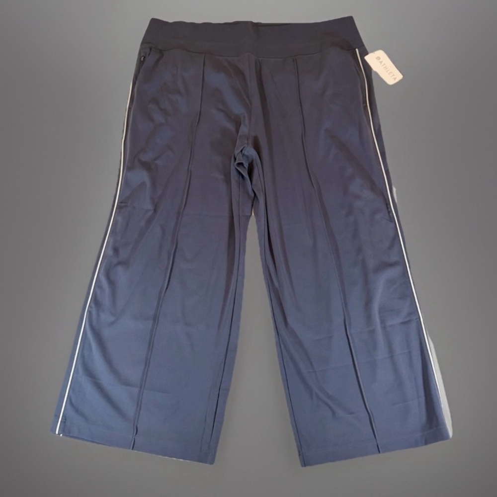 Athleta Venice Track Stripe Wide Leg Pants 3X Blue NWT SculptTek Cropped Plus